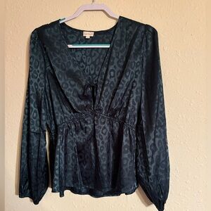 Dark Green Leopard Print Blouse